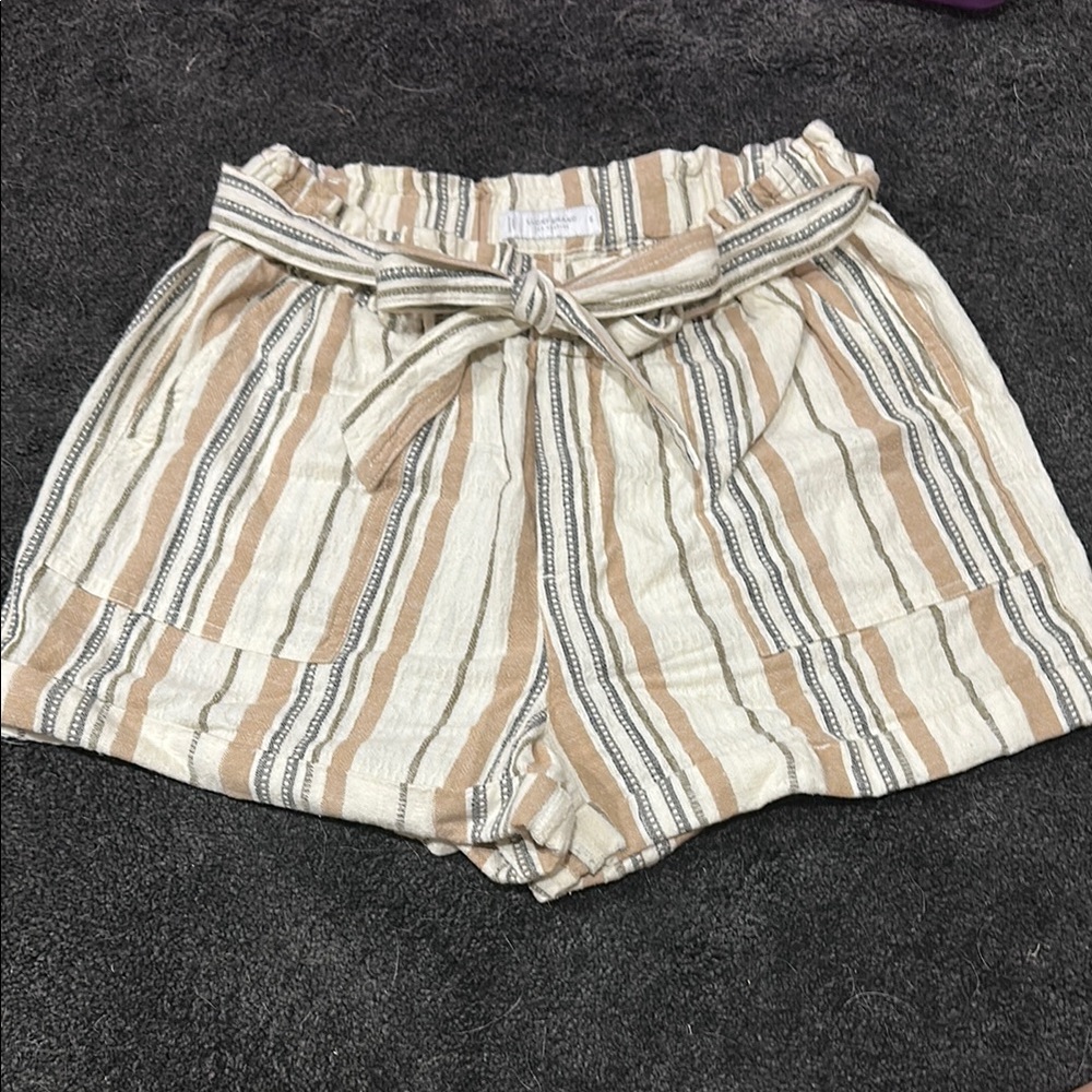Lucky Brand High Waist Striped Shorts - Tan, White, Gray